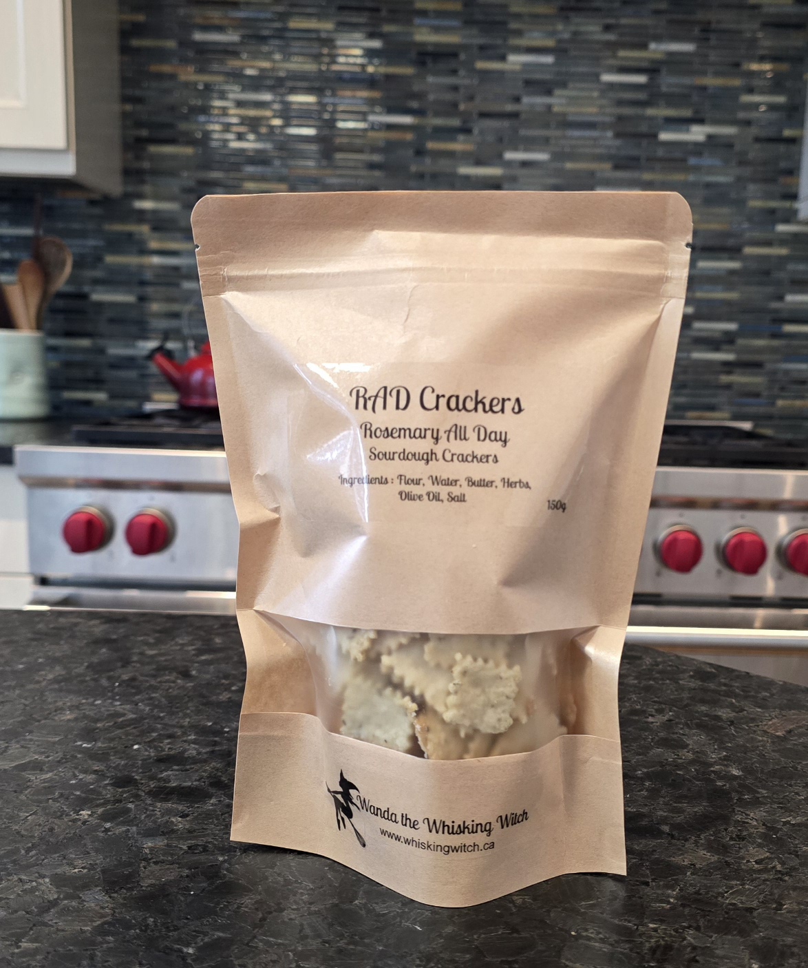 A bag of RAD Rosemary sourdough crackers